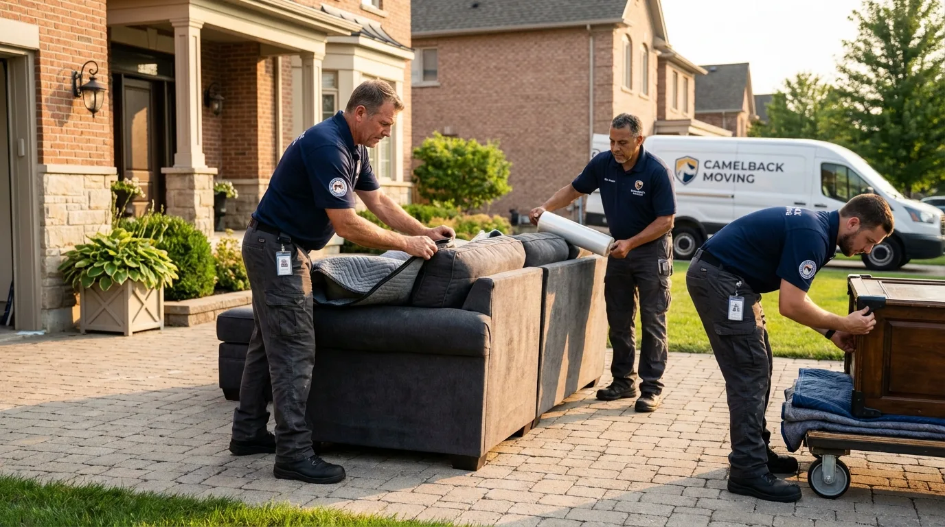 Large estate moving crew wrapping furniture in Peosta, IA