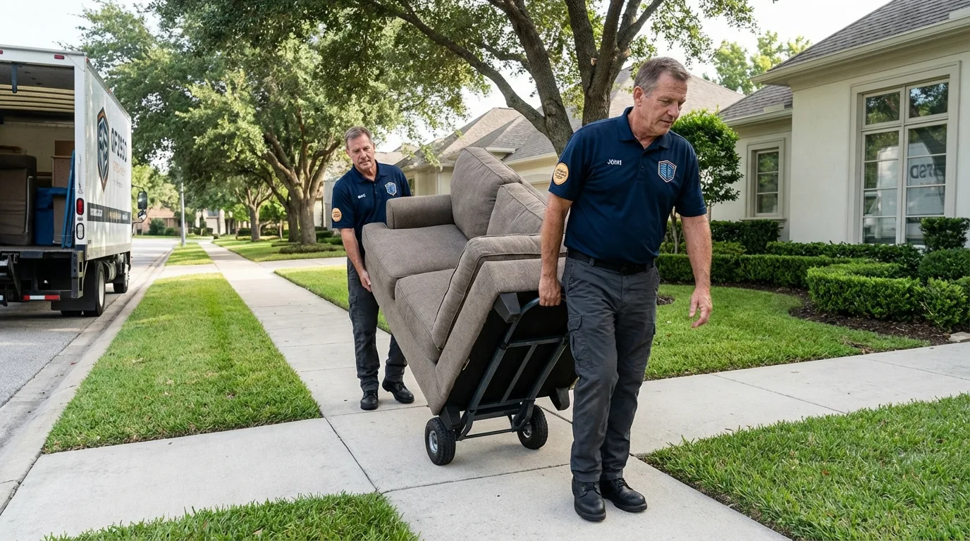 Local residential moving crew loading furniture in Peosta, IA